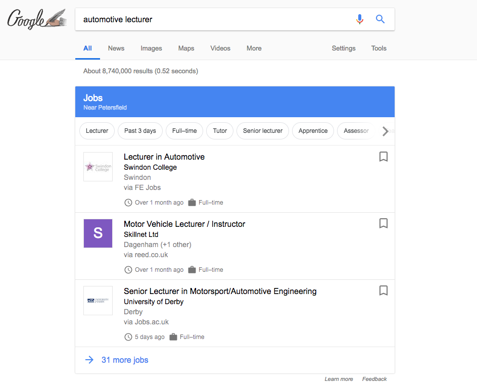 Google For Jobs Interface